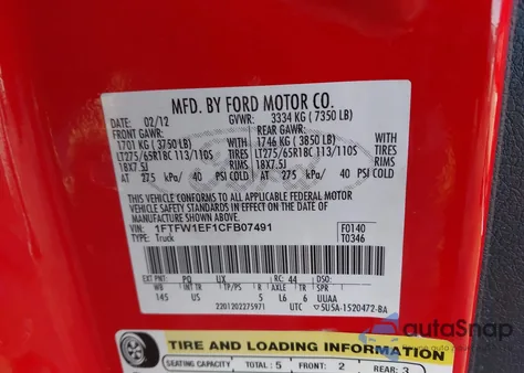 2012 Ford F-150 Xlt z USA, uszkodzony, nr VIN 1FTFW1EF1CFB07491